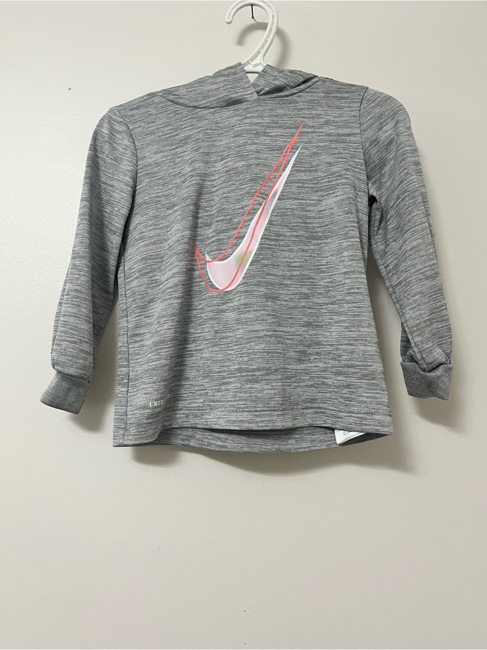 Girls Nike Gray Hooded Sweatshirt with Pink-Accented Swoosh